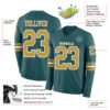 Custom Midnight Green Old Gold-White Long Sleeve Authentic Football Jersey