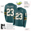 Custom Midnight Green White Old Gold-Black Long Sleeve Authentic Football Jersey