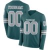 Custom Midnight Green Gray-White Long Sleeve Authentic Football Jersey