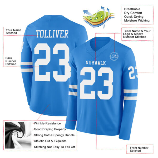 Custom Powder Blue White Long Sleeve Authentic Football Jersey
