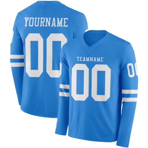 Custom Powder Blue White Long Sleeve Authentic Football Jersey