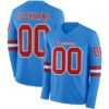 Custom Powder Blue Red-White Long Sleeve Authentic Football Jersey