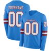 Custom Powder Blue White-Red Long Sleeve Authentic Football Jersey