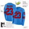 Custom Powder Blue Red-Navy Long Sleeve Authentic Football Jersey