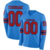Custom Powder Blue Red-Navy Long Sleeve Authentic Football Jersey