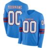 Custom Powder Blue White Royal-Red Long Sleeve Authentic Football Jersey