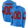Custom Powder Blue Red-Black Long Sleeve Authentic Football Jersey
