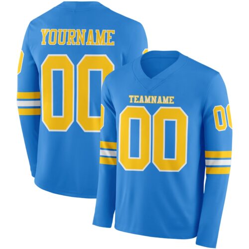 LongSleeve0942 Custom Powder Blue Yellow-White Long Sleeve Authentic Football Jersey