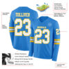 Custom Powder Blue White-Yellow Long Sleeve Authentic Football Jersey