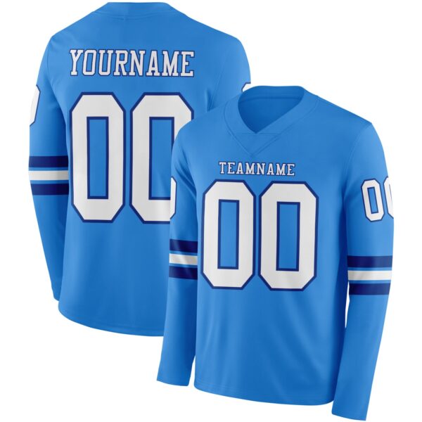 Custom Powder Blue White-Royal Long Sleeve Authentic Football Jersey