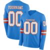 Custom Powder Blue White-Orange Long Sleeve Authentic Football Jersey