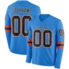 Custom Powder Blue Black White-Orange Long Sleeve Authentic Football Jersey