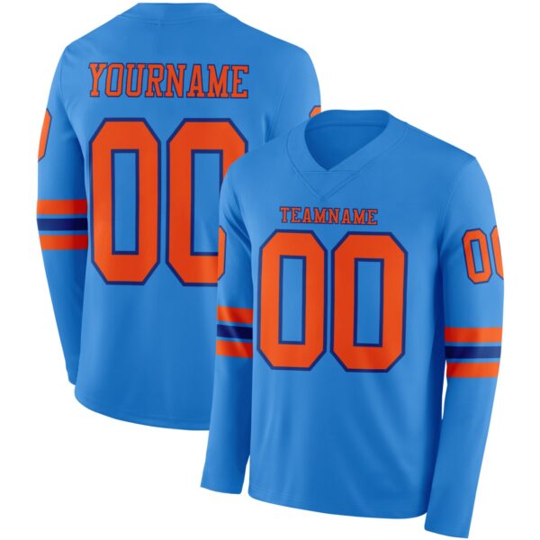 Custom Powder Blue Orange-Royal Long Sleeve Authentic Football Jersey
