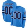 Custom Powder Blue Navy-White Long Sleeve Authentic Football Jersey