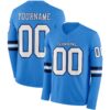 Custom Powder Blue White-Navy Long Sleeve Authentic Football Jersey