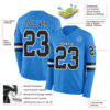Custom Powder Blue Black-White Long Sleeve Authentic Football Jersey