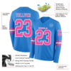 Custom Powder Blue Pink-White Long Sleeve Authentic Football Jersey