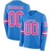 Custom Powder Blue Pink-White Long Sleeve Authentic Football Jersey