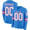 Custom Powder Blue White-Pink Long Sleeve Authentic Football Jersey
