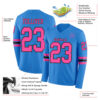 Custom Powder Blue Pink-Black Long Sleeve Authentic Football Jersey