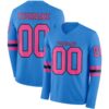 Custom Powder Blue Pink-Black Long Sleeve Authentic Football Jersey