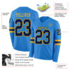 Custom Powder Blue Navy-Gold Long Sleeve Authentic Football Jersey