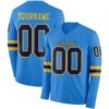 Custom Powder Blue Navy-Gold Long Sleeve Authentic Football Jersey