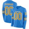 Custom Powder Blue Old Gold-White Long Sleeve Authentic Football Jersey