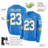 Custom Powder Blue White-Old Gold Long Sleeve Authentic Football Jersey