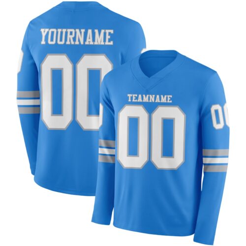 Custom Powder Blue White-Gray Long Sleeve Authentic Football Jersey