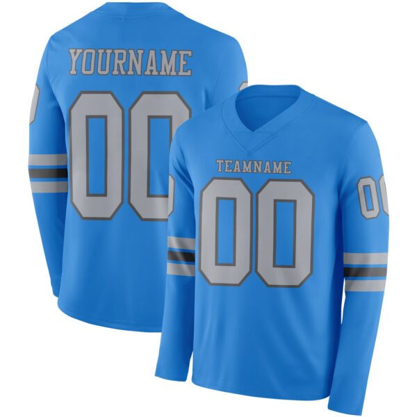 Custom Powder Blue Gray-Steel Gray Long Sleeve Authentic Football Jersey