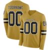 Custom Old Gold Black-White Long Sleeve Authentic Football Jersey