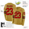 Custom Old Gold Red-Black Long Sleeve Authentic Football Jersey