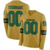 Custom Old Gold Kelly Green-Black Long Sleeve Authentic Football Jersey