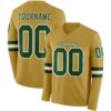 Custom Old Gold Green-White Long Sleeve Authentic Football Jersey