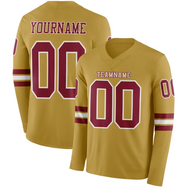 Custom Old Gold Crimson-White Long Sleeve Authentic Football Jersey