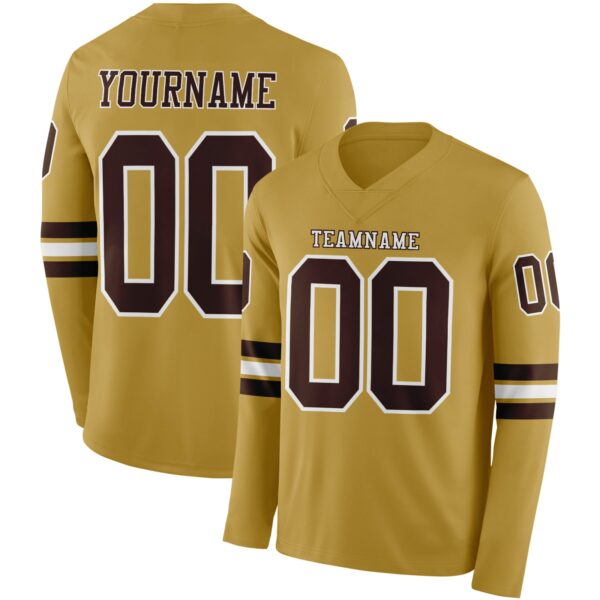 Custom Old Gold Brown-White Long Sleeve Authentic Football Jersey