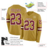 Custom Old Gold Burgundy-White Long Sleeve Authentic Football Jersey