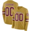 Custom Old Gold Burgundy-White Long Sleeve Authentic Football Jersey