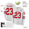 Custom White Red-Light Blue Long Sleeve Authentic Football Jersey