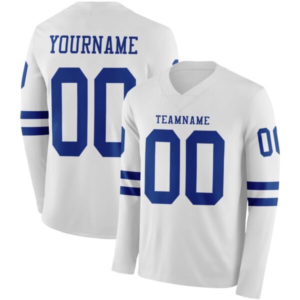 Custom White Royal Long Sleeve Authentic Football Jersey