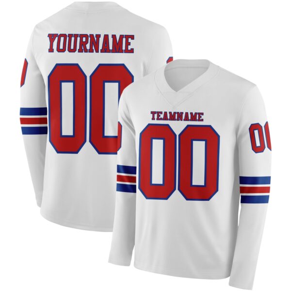 Custom White Red-Royal Long Sleeve Authentic Football Jersey