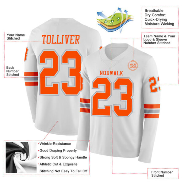 Custom White Orange-Gray Long Sleeve Authentic Football Jersey