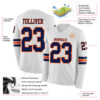 Custom White Navy-Orange Long Sleeve Authentic Football Jersey