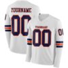Custom White Navy-Orange Long Sleeve Authentic Football Jersey