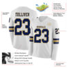 Custom White Navy-Old Gold Long Sleeve Authentic Football Jersey