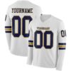 Custom White Navy-Old Gold Long Sleeve Authentic Football Jersey