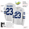 Custom White Navy-Light Blue Long Sleeve Authentic Football Jersey