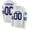 Custom White Navy-Light Blue Long Sleeve Authentic Football Jersey