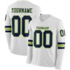 Custom White Navy-Neon Green Long Sleeve Authentic Football Jersey